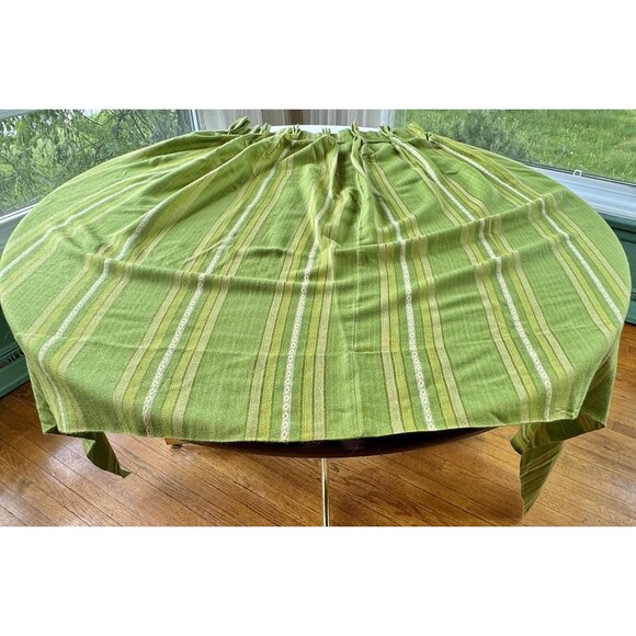 Vintage 70s curtains, avocado green vertical stripes, pair pleated panels - Picture 5 of 10